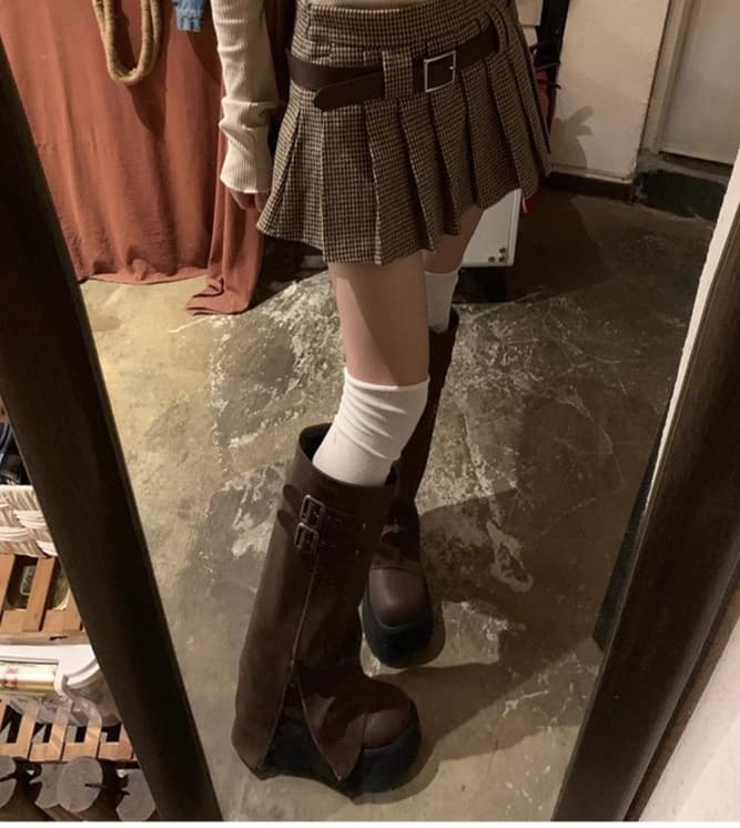 ブーツ ロング 厚底ジップアップロングブーツ