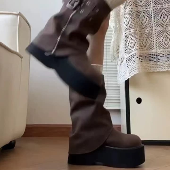 ブーツ ショート ジッパー付き厚底ショートブーツ