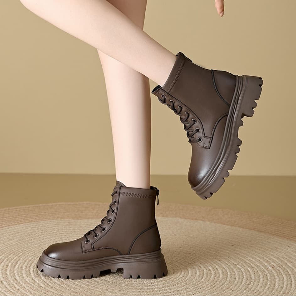 ブーツ ショート 厚底レースアップショートブーツ