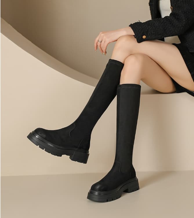 ブーツ ロング 厚底ストレッチロングブーツ