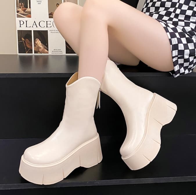 ブーツ 厚底ストレッチロングブーツ