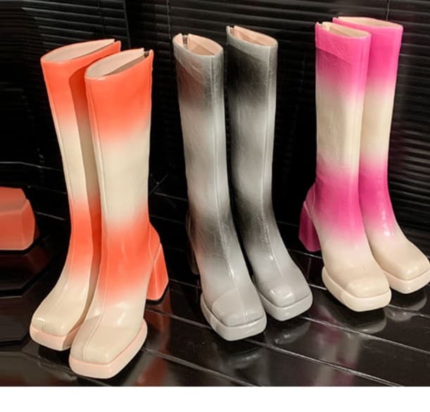 ブーツ グラデーションデザイン厚底ロングブーツ