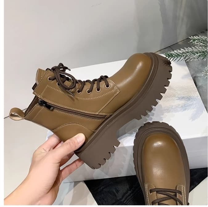 ブーツ ショート 厚底ジッパー付きショートブーツ