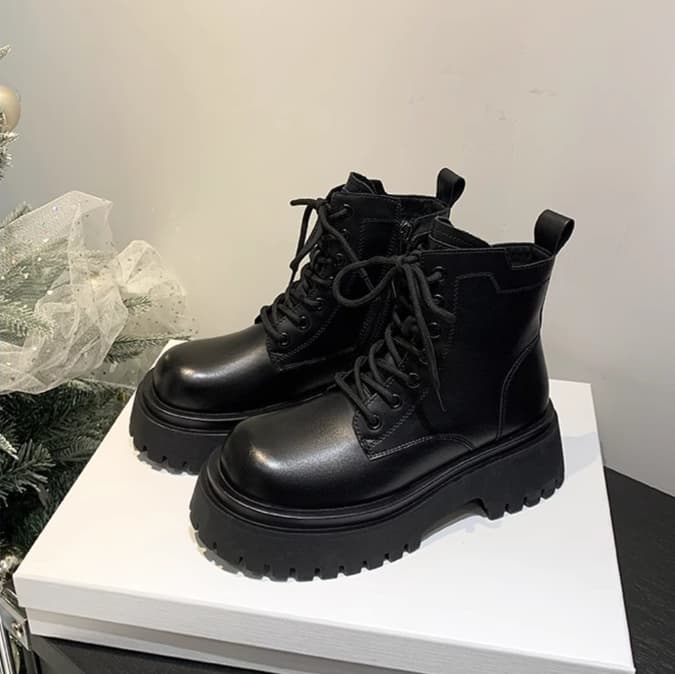 ブーツ ショート 厚底ジッパー付きショートブーツ