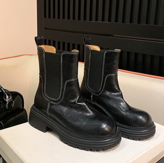 ブーツ ショート 厚底チェルシーサイドゴアブーツ