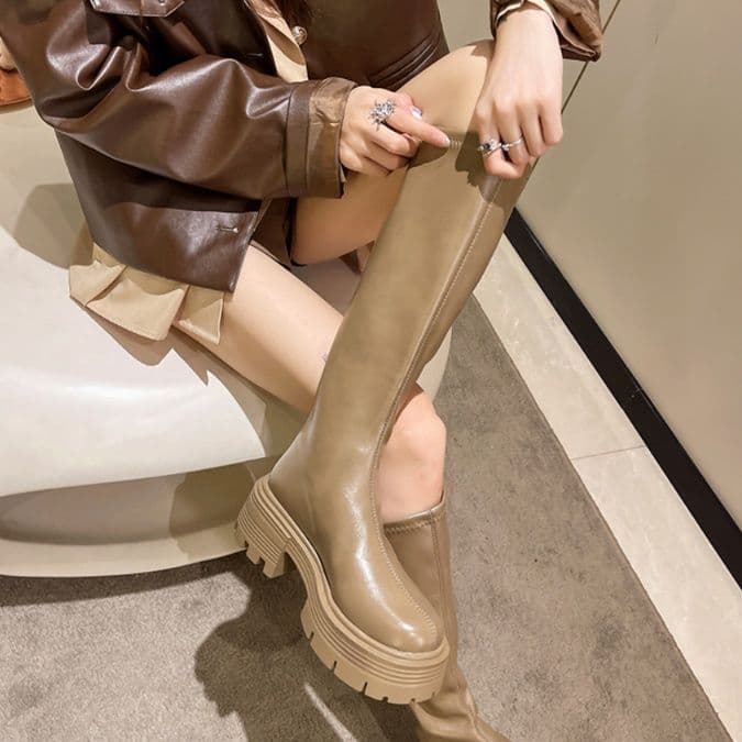 ブーツ 厚底ストレッチニーハイブーツ