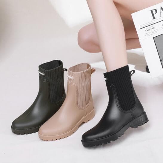 おしゃれニットソック付き レインブーツ 防水雨靴