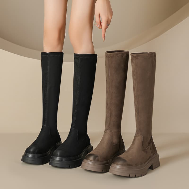 ブーツ ロング 厚底ストレッチロングブーツ