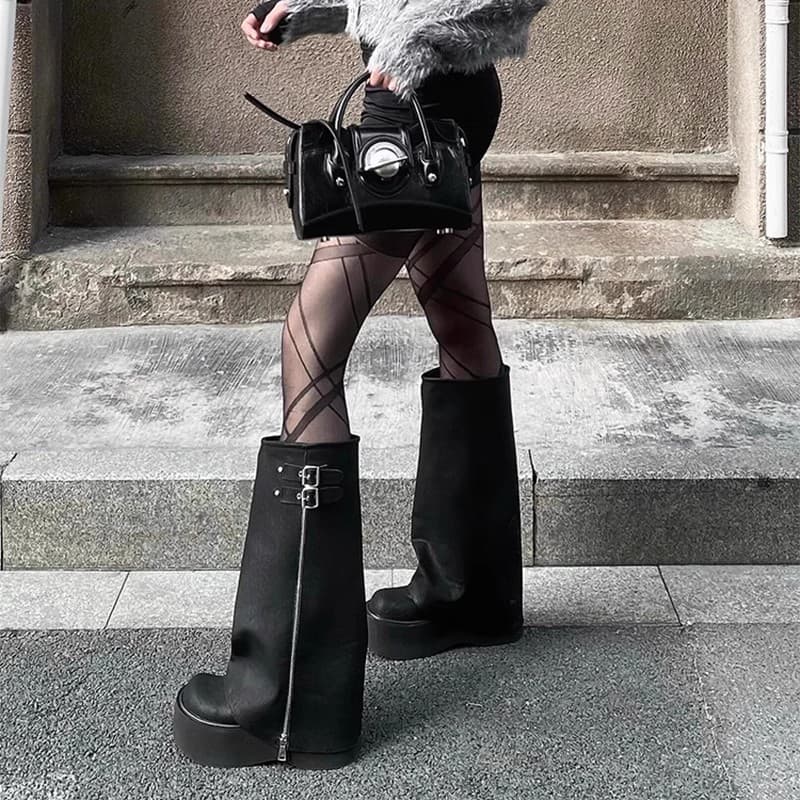 ブーツ ロング 厚底ジップアップロングブーツ