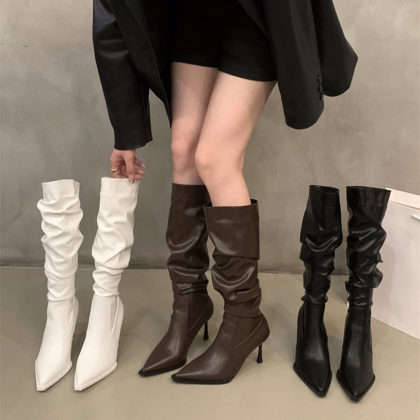 ブーツ ロング エレガントポインテッドロングブーツ