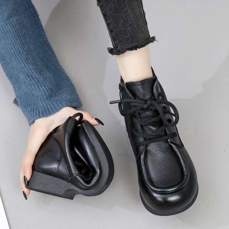 ブーツ ショート くしゅくしゅ加工レザーショートブーツ