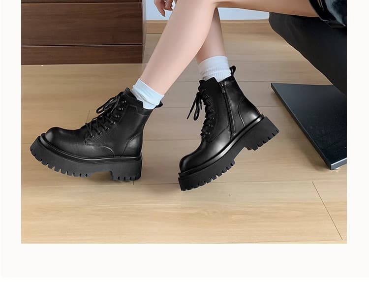 ブーツ ショート 厚底ジッパー付きショートブーツ