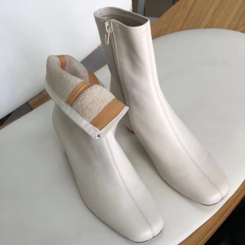ブーツ スクエアトゥ ミドルヒール ショートブーツ