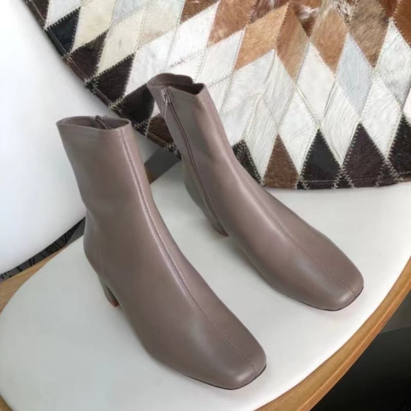 ブーツ スクエアトゥ ミドルヒール ショートブーツ