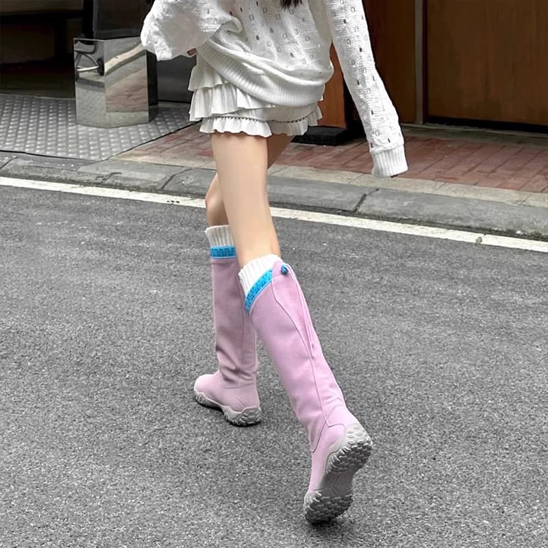 ブーツ フリル付きニットソックスロングブーツ