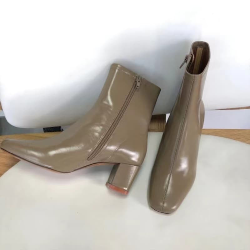 ブーツ スクエアトゥ ミドルヒール ショートブーツ
