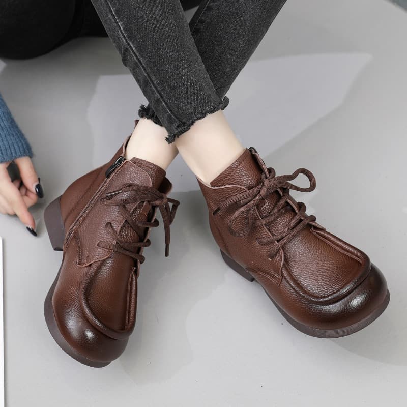 ブーツ ショート くしゅくしゅ加工レザーショートブーツ