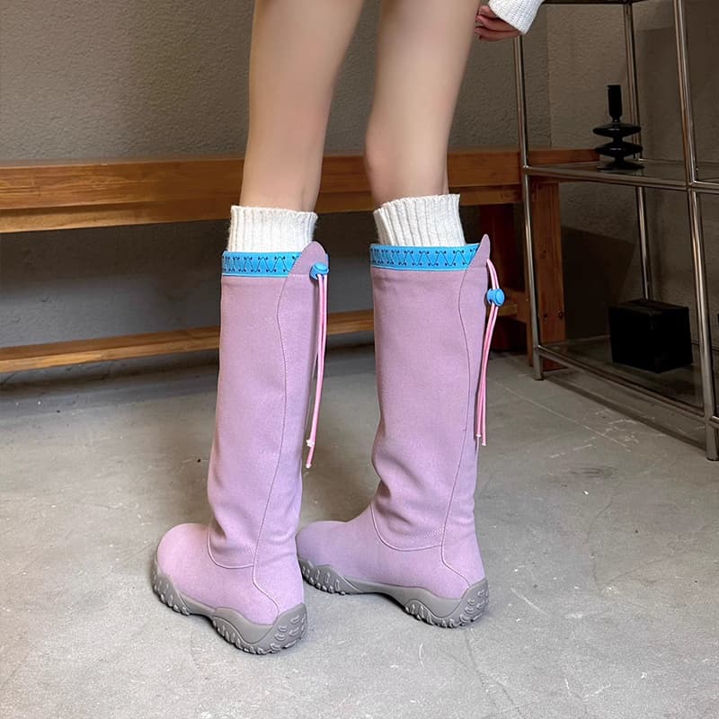 ブーツ フリル付きニットソックスロングブーツ