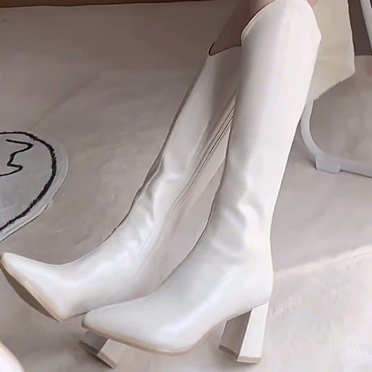 ブーツ ロング スクエアトゥ ハイヒールロングブーツ