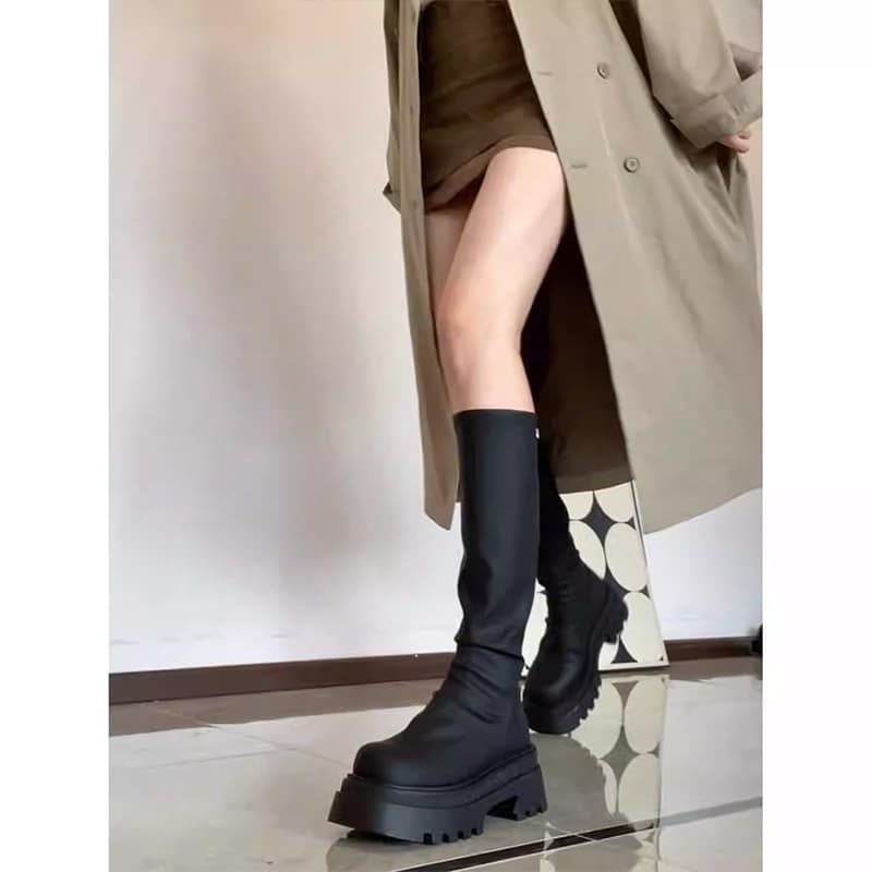 ブーツ 厚底ニットソックスロングブーツ