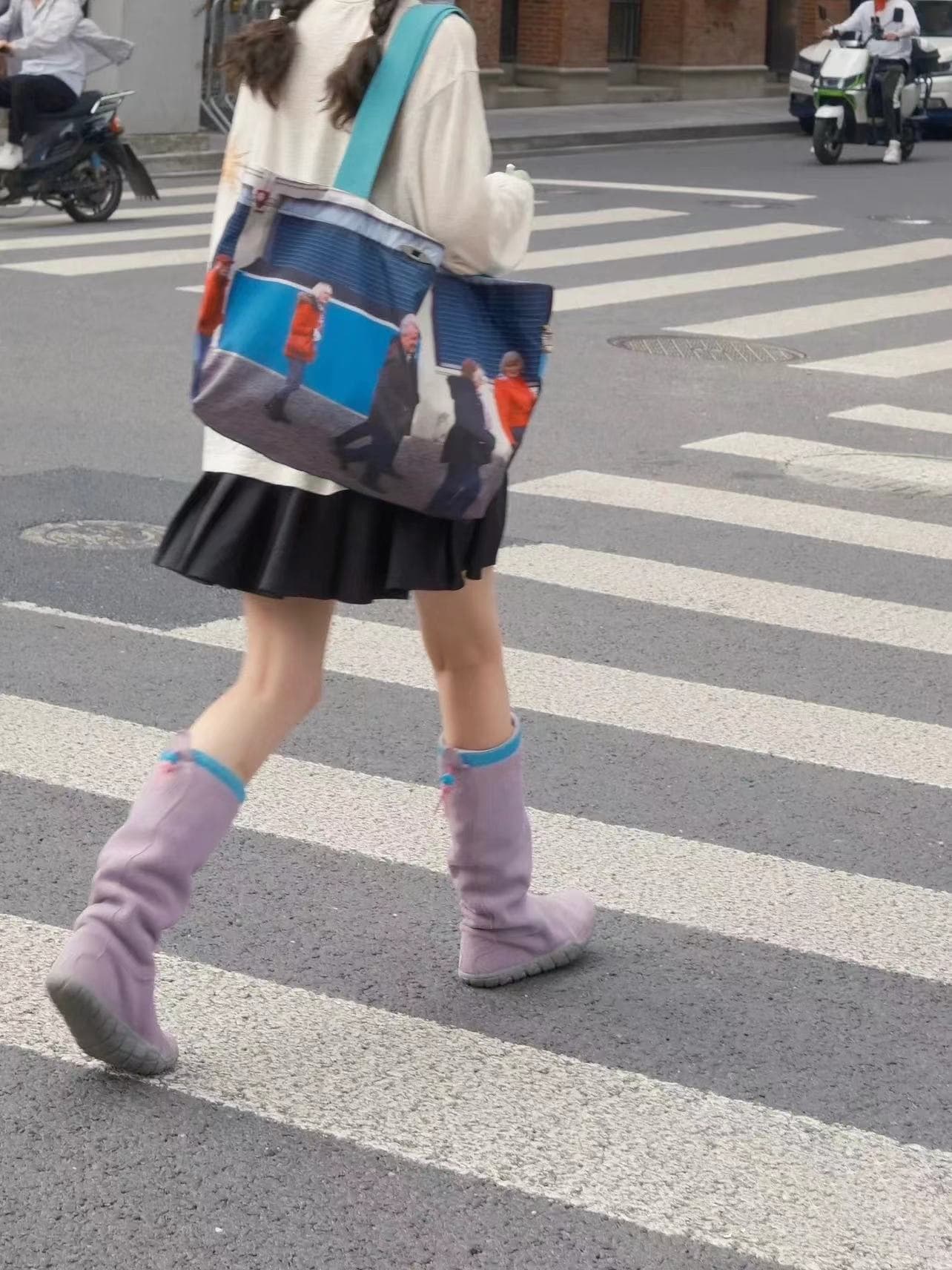 ブーツ フリル付きニットソックスロングブーツ
