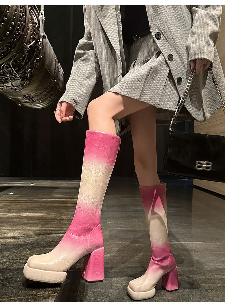 ブーツ グラデーションデザイン厚底ロングブーツ
