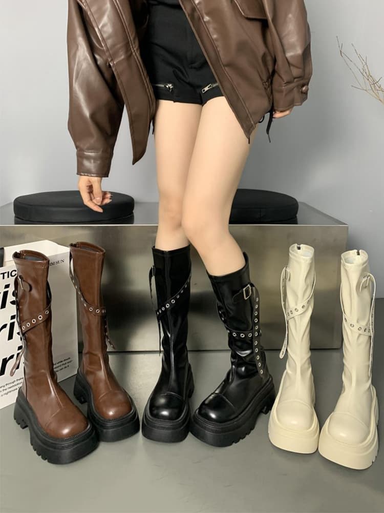 ブーツ クロスベルトデザインロングブーツ