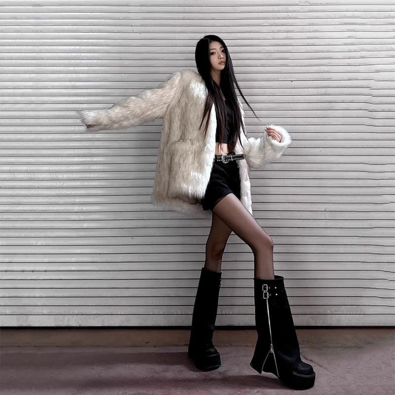 ブーツ ロング 厚底ジップアップロングブーツ