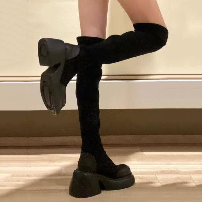ブーツ ニーハイ 厚底ストレッチニーハイブーツ