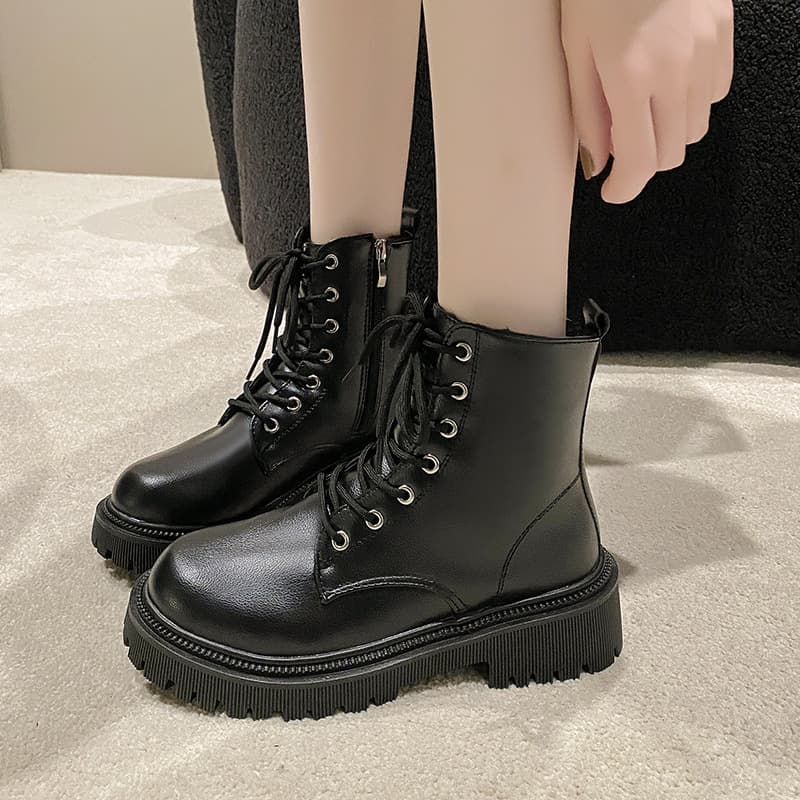 ブーツ 厚底編み上げショートブーツ