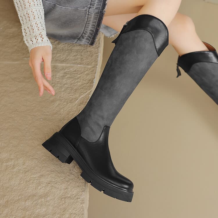 ブーツ スエード調太めロングブーツ