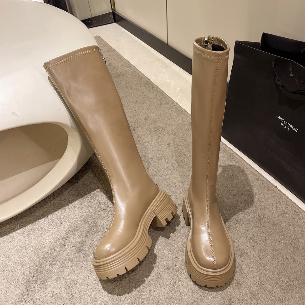 ブーツ 太厚底ストレッチロングブーツ