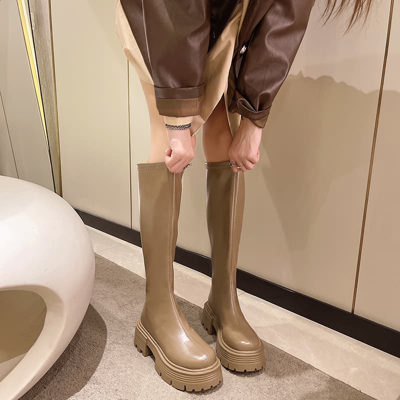 ブーツ 太厚底ストレッチロングブーツ