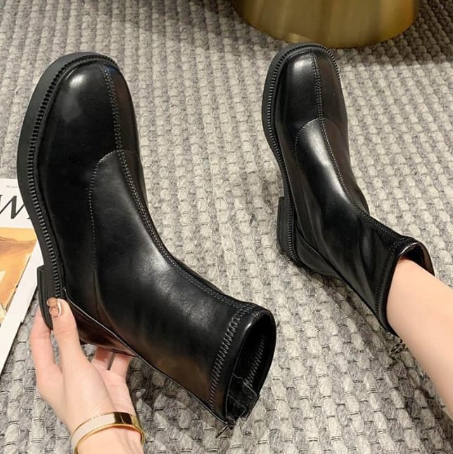 裏起毛あったかショートブーツ ぺたんこフラット バックファスナー
