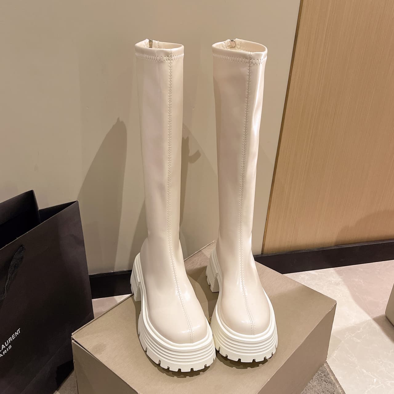 ブーツ 太厚底ストレッチロングブーツ